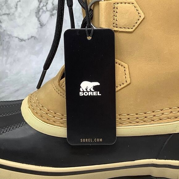Sorel Youth Sz 5 Tan Caribou Waterproof Leather Winter Snow Boots Lace Up P18-11 - Picture 8 of 12